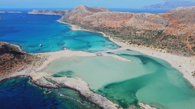 Drone capture of Balos Beach's turquoise waters