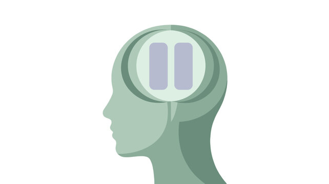 A conceptual illustration of a person's head featuring a pause symbol.