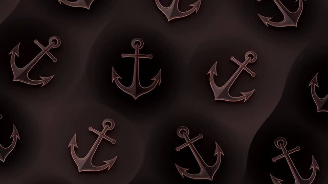 Repeating anchor motif on dark background with nautical pattern