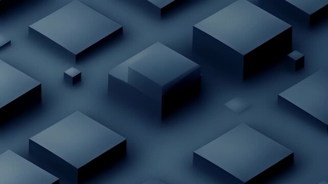 Abstract blue geometric cubes in a moody isometric composition