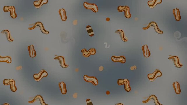 Abstract pattern of curved bacteria shapes on a blue background