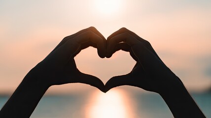 Fototapeta premium Hands forming a heart at sunset 