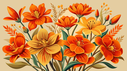 Obraz premium Very beautiful cluster of vibrant orange flowers blooming along a delicate stem, highlighting natural energy, freshness, and bold botanical color in a clean artistic composition.