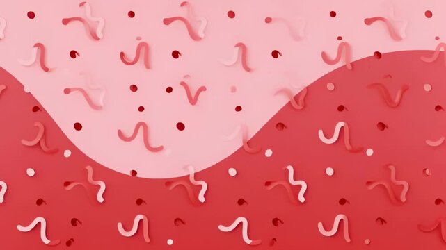 Abstract pink background with curved waves and scattered squiggle shapes