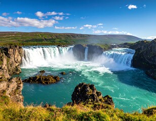 Godafoss Waterfall in Iceland - A Majestic Natural Wonder.