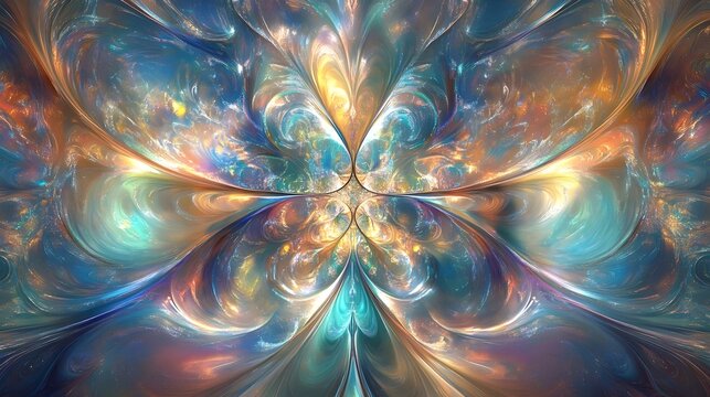 Crystal bloom background with radiant symmetrical fractals and galaxy-inspired flow.
