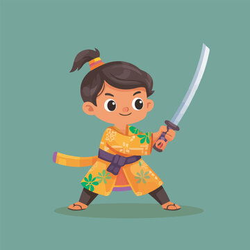 Boy Warrior with Sword Smiling Brave and Bold