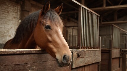Obraz premium horse calm indoor stable scene, wellness advertising