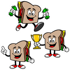 Sandwich Mascot Set 04, Hand Drawn illustrations of Sandwich Mascots in various poses.