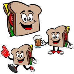 Sandwich Mascot Set 05, Hand Drawn illustrations of Sandwich Mascots in various poses.