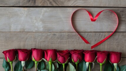 Fototapeta premium Red roses arranged with heart shape 