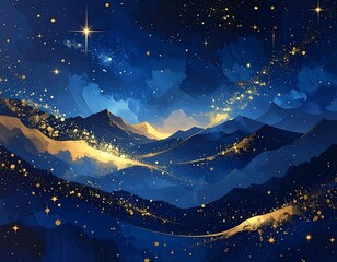 Enchanting Nightscape - Mountains Under a Starry Sky.