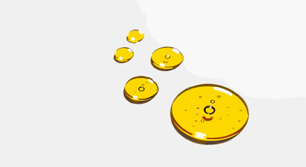 Fototapeta premium Five golden coins arranged in a diagonal line on a transparent surface viewed from directly above