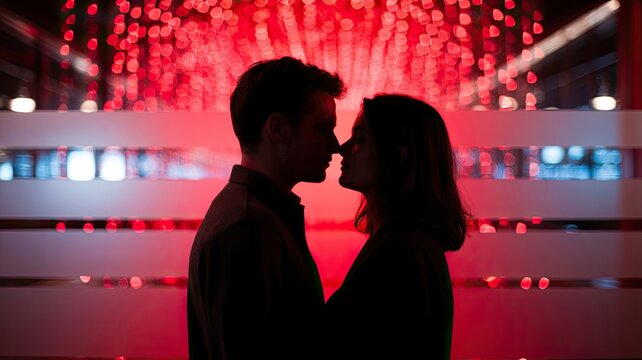 Couple sharing an intimate moment in a romantic setting