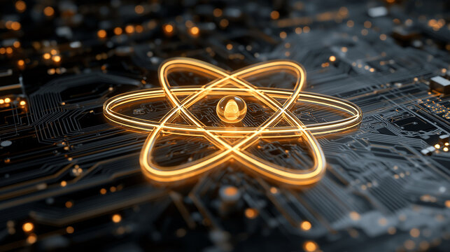 Glowing Atomic Symbol on Futuristic Microchip Representing Artificial Intelligence, Quantum Computing and Advanced Technology Innovation
- Powered by Adobe