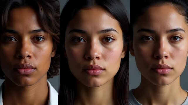 Rapid sequence of diverse multiracial faces morphing in a seamless montage, illustrating global human identity and unity concepts.