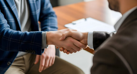 Fototapeta premium Two businessmen shaking hands in a meeting agreement and partnership concept