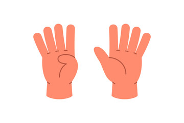 Obraz premium Hands showing number 9 with cartoon fingers. Educational gesture with one hand showing four and the other five