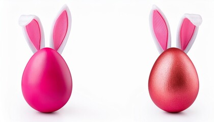 Fototapeta premium Pink and red easter eggs with bunny ears