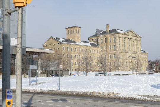 wide view of The Old Don Jail, designed by William Thomas in the Italianate style and built between 1858 and 1864 as a municipal prison, Toronto