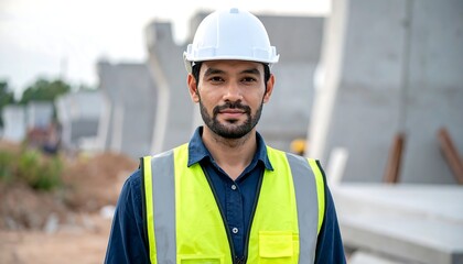 Confident construction worker with safety gear on site.