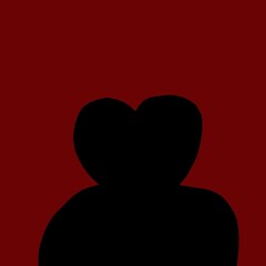 Silhouette of a man and woman hugging on a red background. Hand drawn Valentine's Day design illustration.