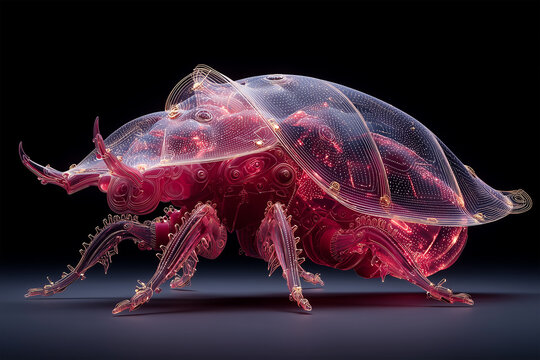 Bioluminescent Red Beetle with Translucent Mechanical Shell