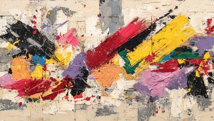 Fototapeta premium Abstract explosion of vibrant brushstrokes and splatters across textured canvas