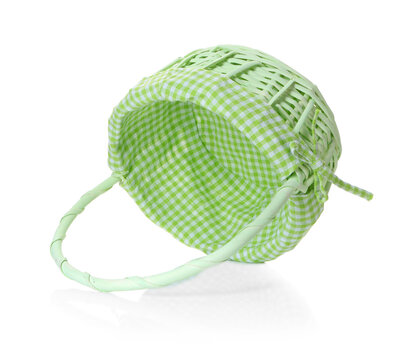 One empty wicker basket isolated on white