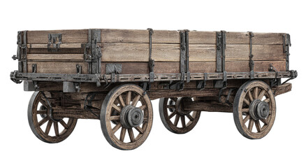 Fototapeta premium Old wooden cart with metal accents and spoked wheels