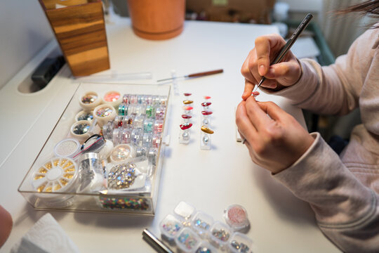 Nail art design creation at home for relaxation