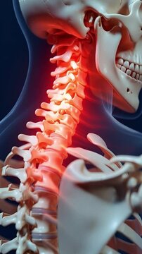 3D render of human spine with red glowing pain point