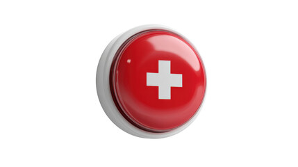 Obraz premium Red emergency medical button with white cross healthcare alert assistance panic safety symbol realistic hospital clinic ambulance firstaid isolated on white background