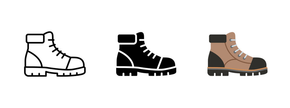 Boots icon. Work boots icon with ankle height and durable shoe shape. Footwear icon set featuring leather-style boots for workwear and industrial use.