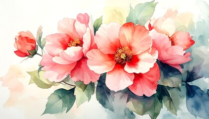 Watercolor Painting of Pink Flowers with Delicate Details.