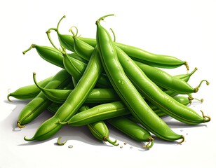 Fresh Green Beans Pile Isolated on White Background.