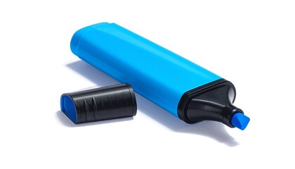 Bright Blue Highlighter with Cap Isolated on White Background.