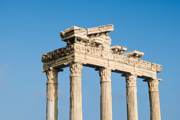 Ancient Greek Temple of Apollo in Side, Turkey with Clear Blue Sky