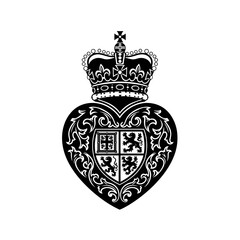 Naklejka premium Crowned Heart Shield with Heraldic Symbols.