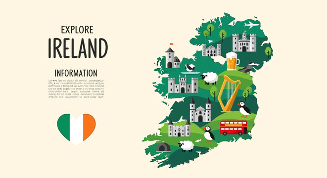 Charming Vector Map of Ireland with Tourist Attractions