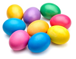 Colorful Easter Eggs on White Background, Holiday Celebration.