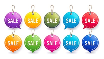 Colorful Sale Tags - A Vibrant Collection for Retail Promotions.