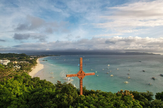 Christian Cross Landmark Standing Above a Tropical Island Paradise - 7