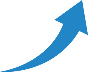 A blue arrow pointing upwards in a simple graphic illustration from a straightforward viewpoint