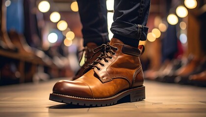 Stylish Brown Leather Boots in a Fashionable Setting.