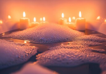 Warm, soothing bathwater filled with luxurious bubbles and surrounded by glowing candles, ideal for relaxation and tranquility, home, bath, candle