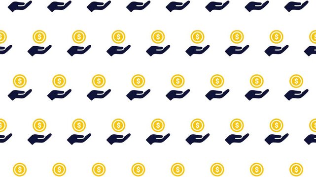 Seamless loop pattern of hands holding US dollar icons on a white background. Infographic and pictogram background. Finance and payment concept. 4K Motion Graphics.