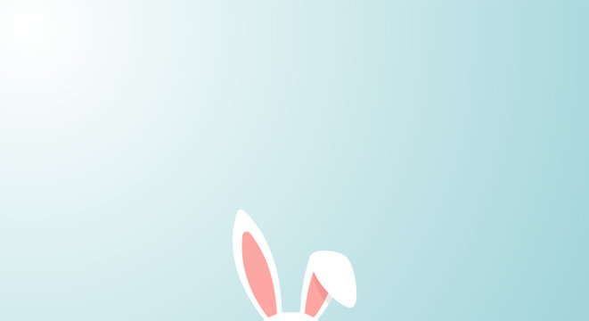 Cute white Easter bunny ears peeking from below against a soft blue gradient background
