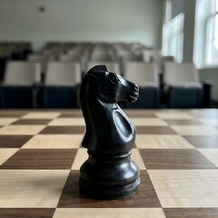 black knight at chess tournament hall
