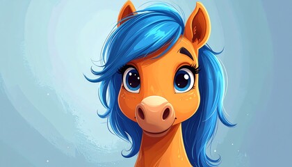 Charming Cartoon Pony with Blue Mane and Big Eyes.